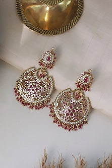 Gold Plated Blush Pink Stone Jadau Chandbali Earrings