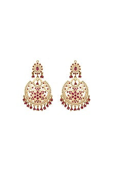 Gold Plated Blush Pink Stone Jadau Chandbali Earrings