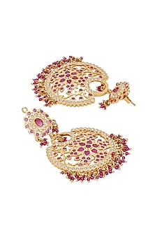 Gold Plated Blush Pink Stone Jadau Chandbali Earrings