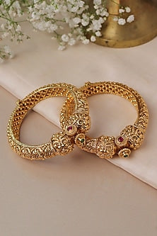 Gold Plated Semi-Precious Stone Bangles (Set Of 2)