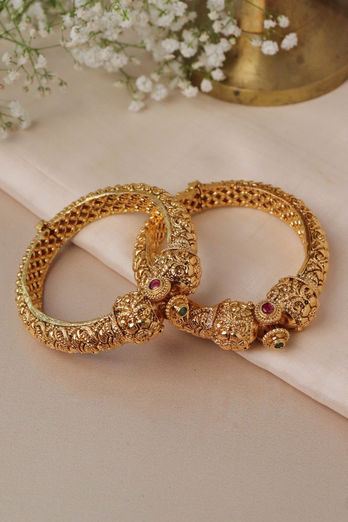 Gold Plated Semi-Precious Stone Bangles (Set Of 2)