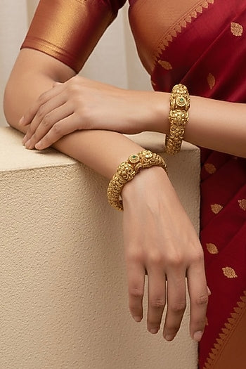 Gold Plated Semi-Precious Stone Bangles (Set Of 2)