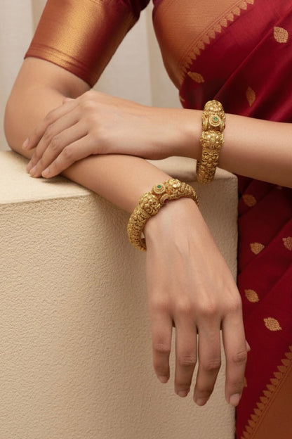 Gold Plated Semi-Precious Stone Bangles (Set Of 2)