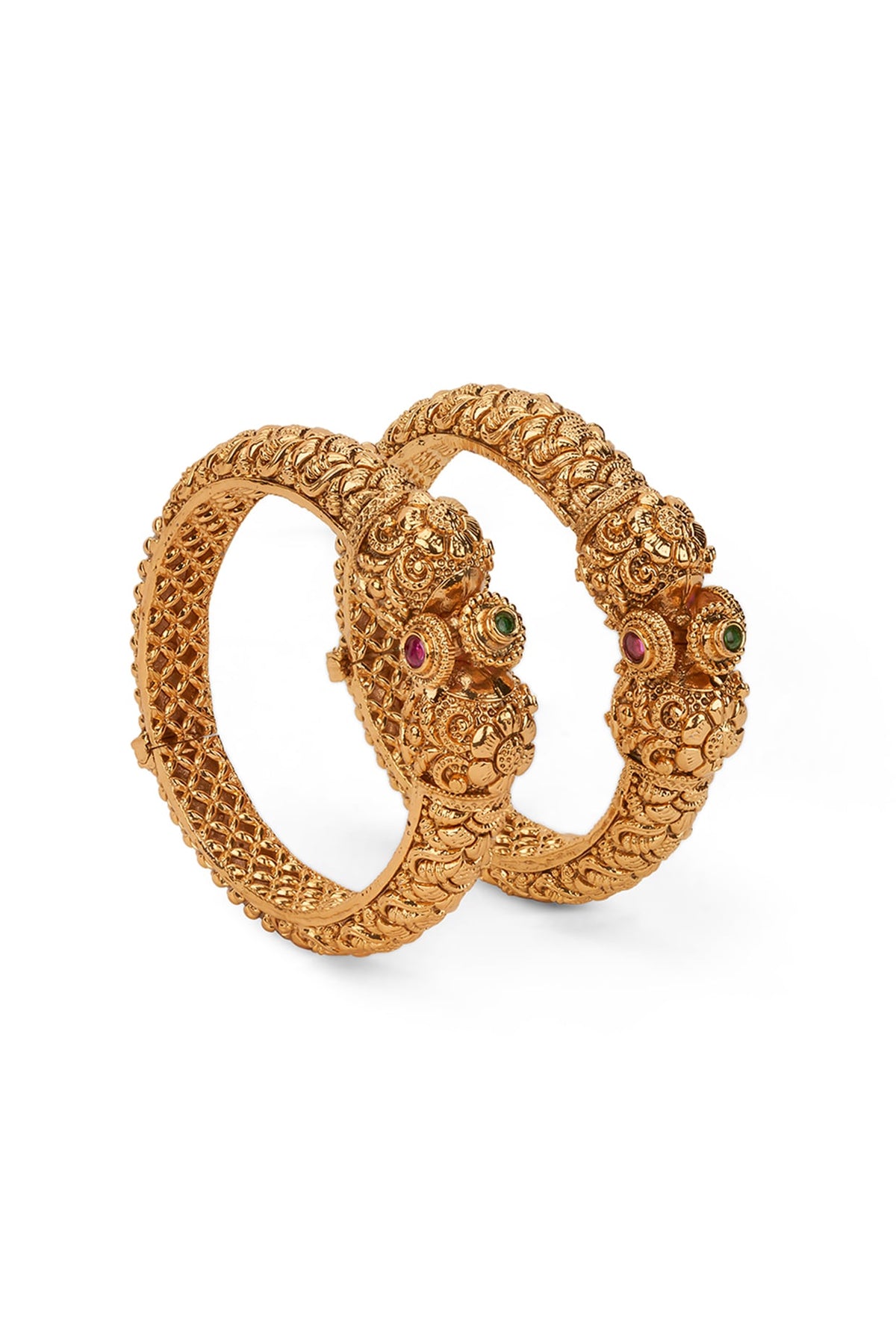 Gold Plated Semi-Precious Stone Bangles (Set Of 2)