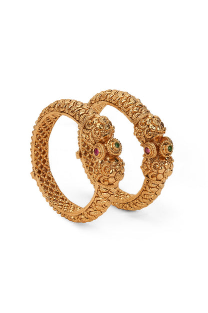 Gold Plated Semi-Precious Stone Bangles (Set Of 2)