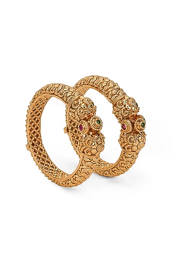 Gold Plated Semi-Precious Stone Bangles (Set Of 2)