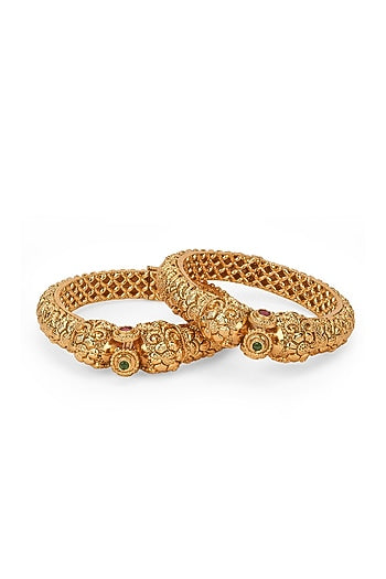Gold Plated Semi-Precious Stone Bangles (Set Of 2)