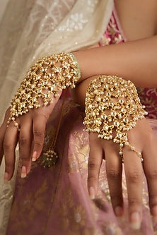 Gold Plated Kundan Polki Veiled Haathphools (Set Of 2)
