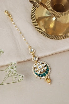 Gold Plated Turquoise Stone Crescent Maangtikka
