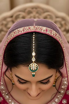 Gold Plated Turquoise Stone Crescent Maangtikka
