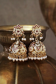 Gold Plated Blush Stone Jadau Jhumka Earrings