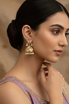 Gold Plated Blush Stone Jadau Jhumka Earrings