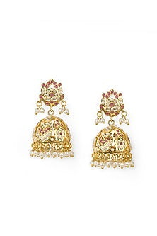 Gold Plated Blush Stone Jadau Jhumka Earrings