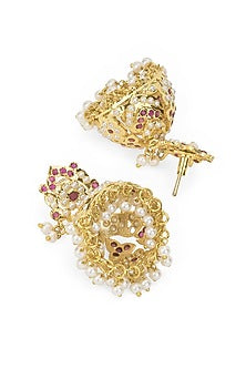 Gold Plated Blush Stone Jadau Jhumka Earrings