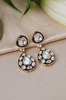 Gold Plated Kundan Polki Enameled Dangler Earrings