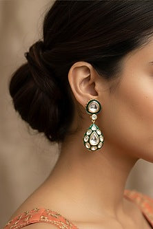 Gold Plated Kundan Polki Enameled Dangler Earrings