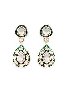 Gold Plated Kundan Polki Enameled Dangler Earrings
