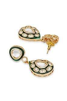 Gold Plated Kundan Polki Enameled Dangler Earrings