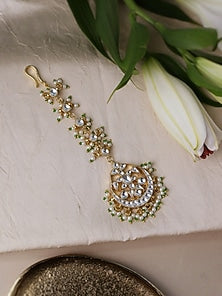 Gold Plated Kundan Polki & Pearl Maangtikka