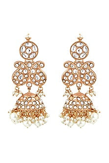 Gold Finish Pearl Paisley Jhumka Bridal Earrings