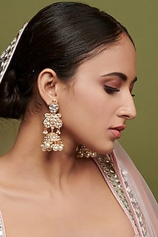 Gold Finish Pearl Paisley Jhumka Bridal Earrings