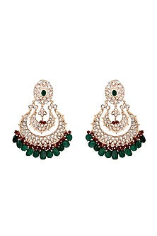 Gold Finish Multi-Colored Beaded Chandabali Earrings