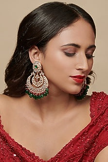 Gold Finish Multi-Colored Beaded Chandabali Earrings
