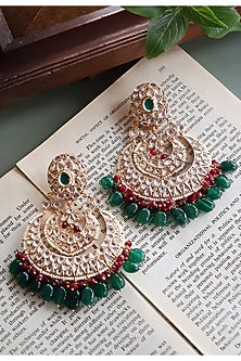 Gold Finish Multi-Colored Beaded Chandabali Earrings