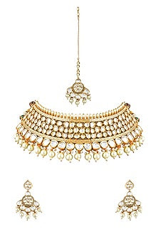 Gold Finish Freshwater Pearl Choker Bridal Necklace Set