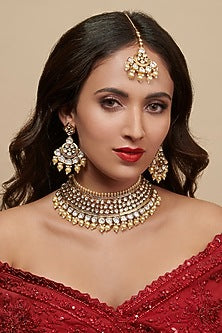 Gold Finish Freshwater Pearl Choker Bridal Necklace Set