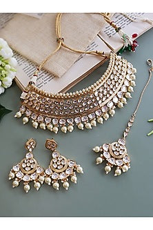 Gold Finish Freshwater Pearl Choker Bridal Necklace Set