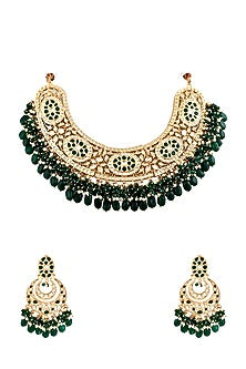 Gold Finish Semi Precious Stone Bridal Choker Necklace Set