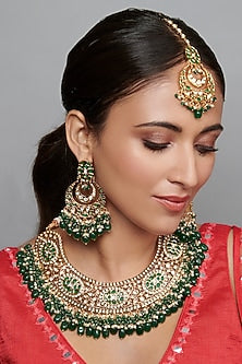 Gold Finish Semi Precious Stone Bridal Choker Necklace Set