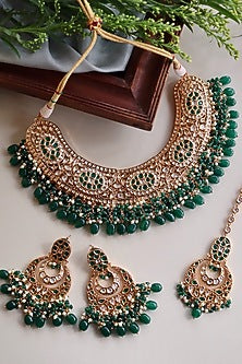 Gold Finish Semi Precious Stone Bridal Choker Necklace Set