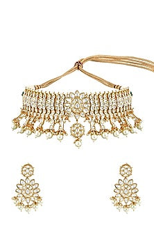 Gold Finish Fresh Water Pearl Bridal Choker Necklace Set