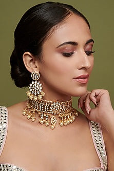 Gold Finish Fresh Water Pearl Bridal Choker Necklace Set