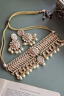 Gold Finish Fresh Water Pearl Bridal Choker Necklace Set