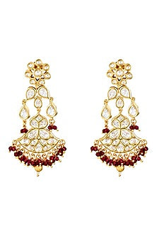 Gold Finish Kundan Polki & Red Beaded Bridal Choker Necklace Set