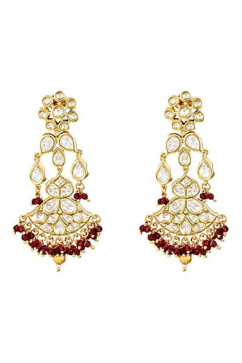 Gold Finish Kundan Polki & Red Beaded Bridal Choker Necklace Set