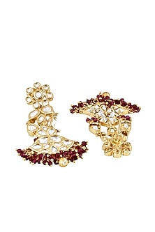 Gold Finish Kundan Polki & Red Beaded Bridal Choker Necklace Set