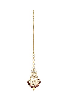 Gold Finish Kundan Polki & Red Beaded Bridal Choker Necklace Set