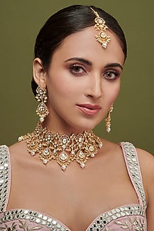Gold Finish Fresh Water Pearl Necklace Set