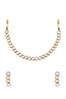 Gold Finish Kundan Polki Necklace Set