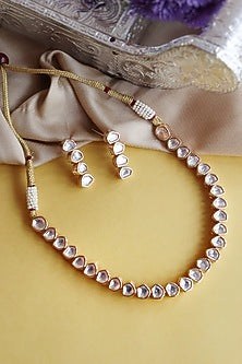 Gold Finish Kundan Polki Necklace Set