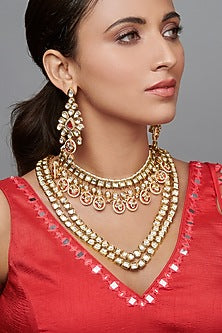 Gold Finish Semi Precious Stone Necklace Set