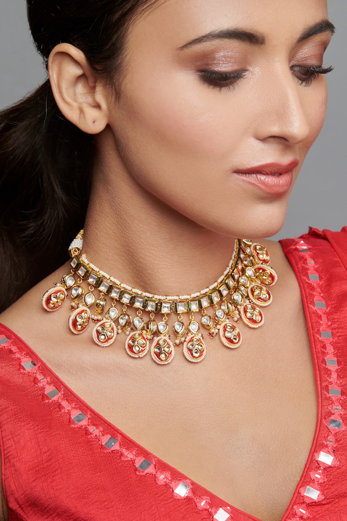 Gold Finish Kundan Polki Bridal Choker Necklace