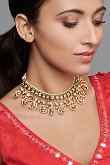 Gold Finish Kundan Polki Bridal Choker Necklace