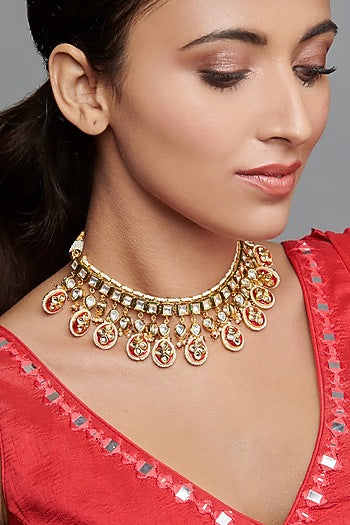 Gold Finish Kundan Polki Bridal Choker Necklace