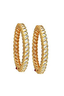 Gold Finish Kundan Polki Bangles (Set of 2)
