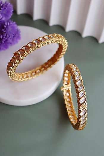 Gold Finish Kundan Polki Bangles (Set of 2)